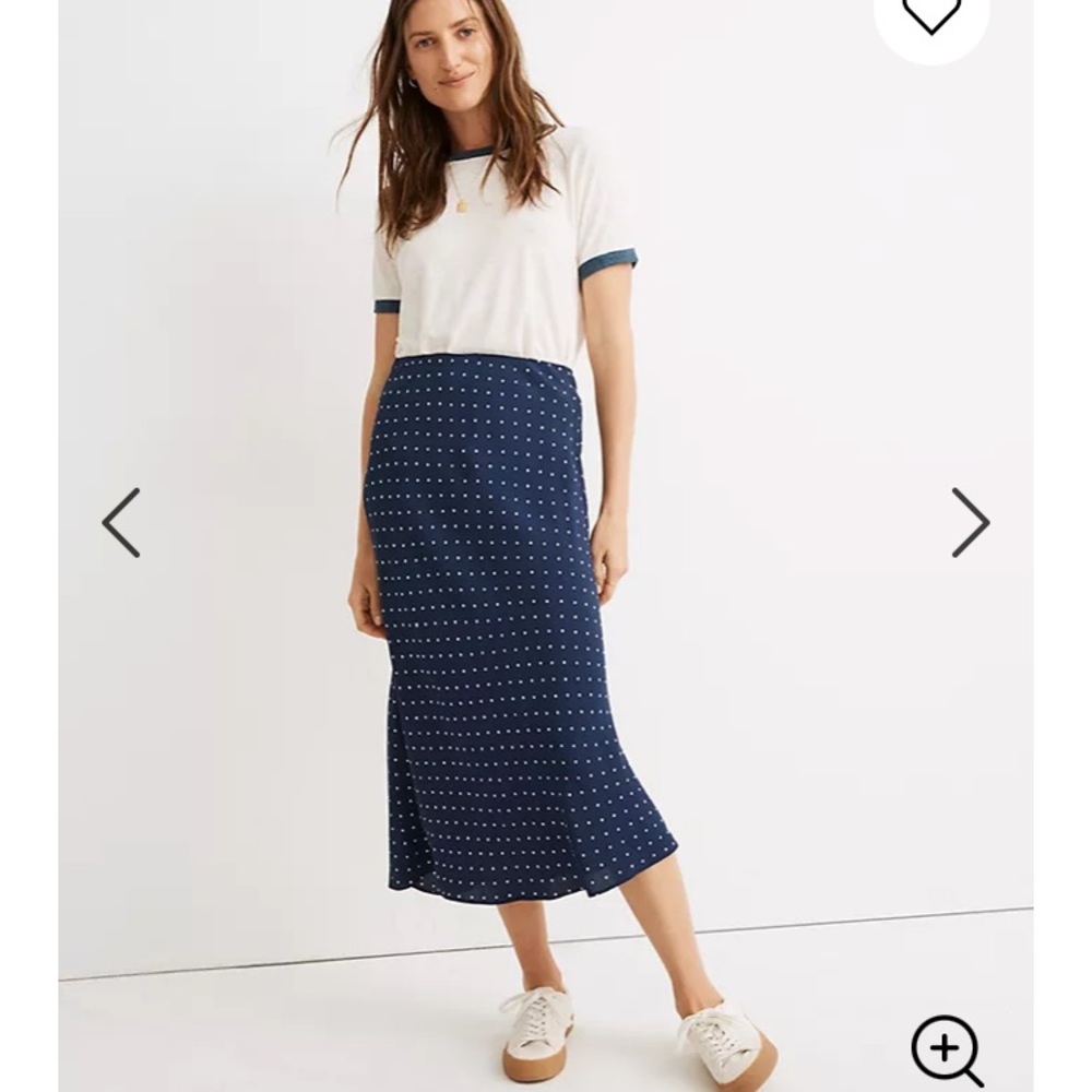 Madewell midi slip skirt in navy polka dot